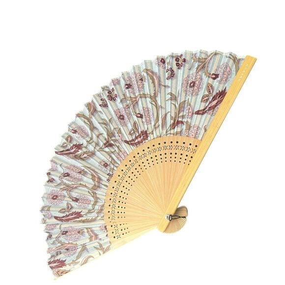 Celine Floral Hand Fan with Brown and Cream Accents - Picture 5 of 8